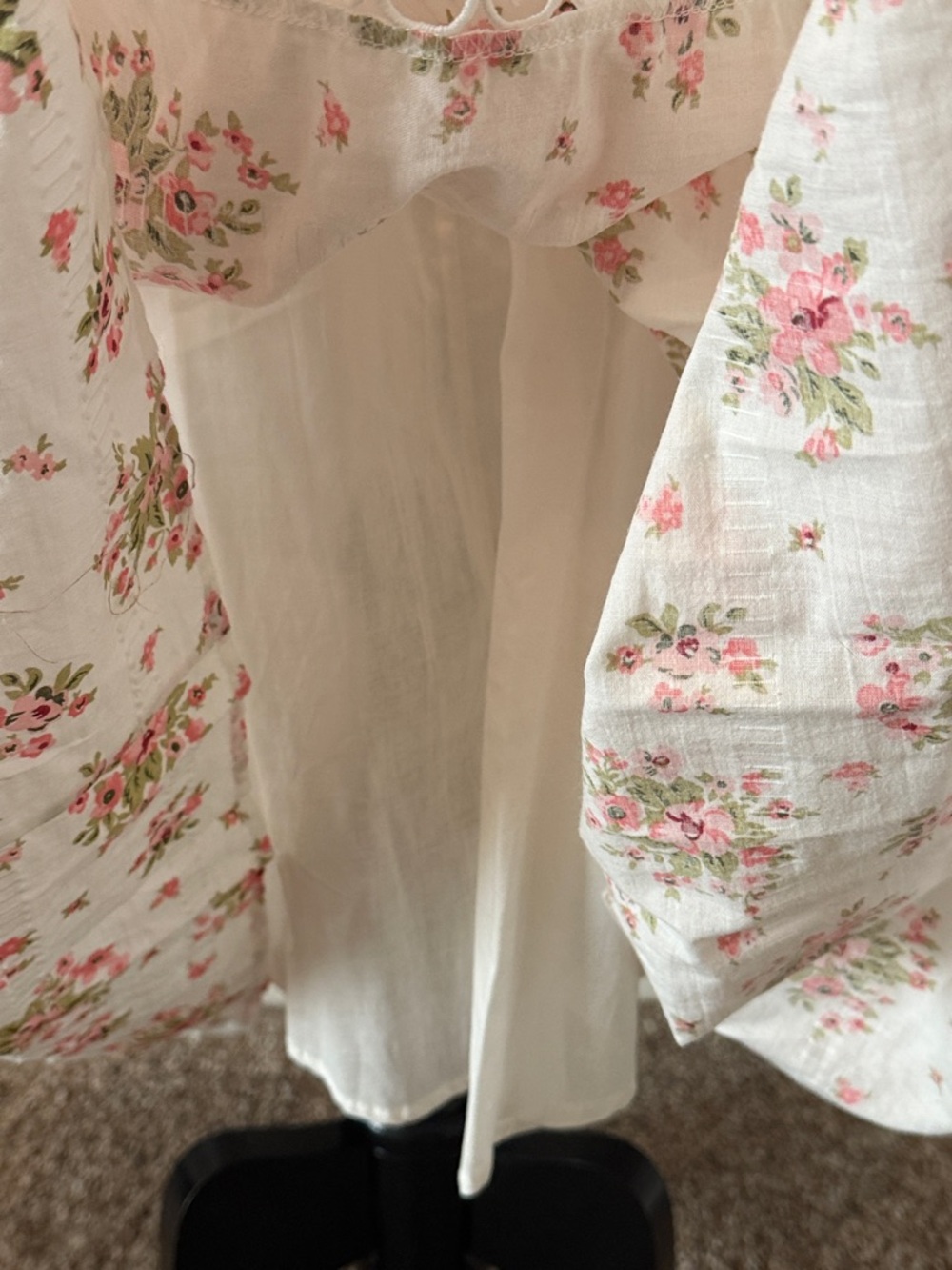 Floral Off-Shoulder Maxi Dress in White with Pink Roses - Picture 7 of 9